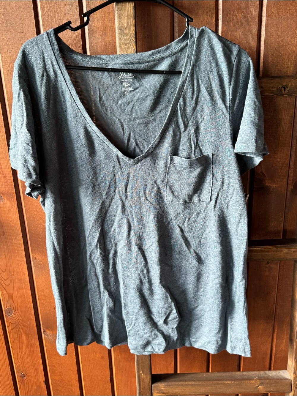 J. Crew Heather Slate V-Neck Short Sleeve Pocket Tee - Linen